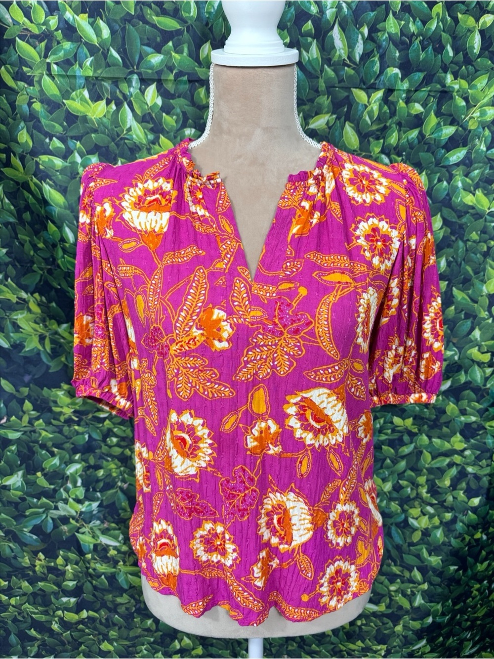 Rachel Zoe Designer Pink Floral Puff Sleeve Blouse Women’s Small Top Summer EUC